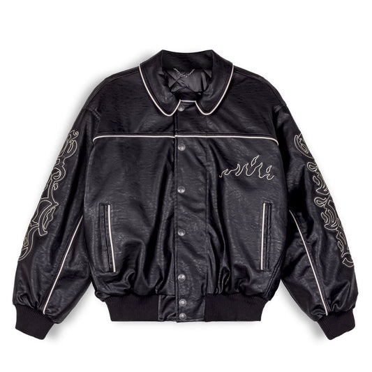 GRIMEY FIRE ROUTE PU-LEDERJACKE – SCHWARZ | Frühling 23