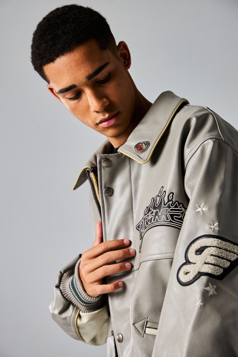 Grimey Deeper Pu Leather Jacket Grey Grey