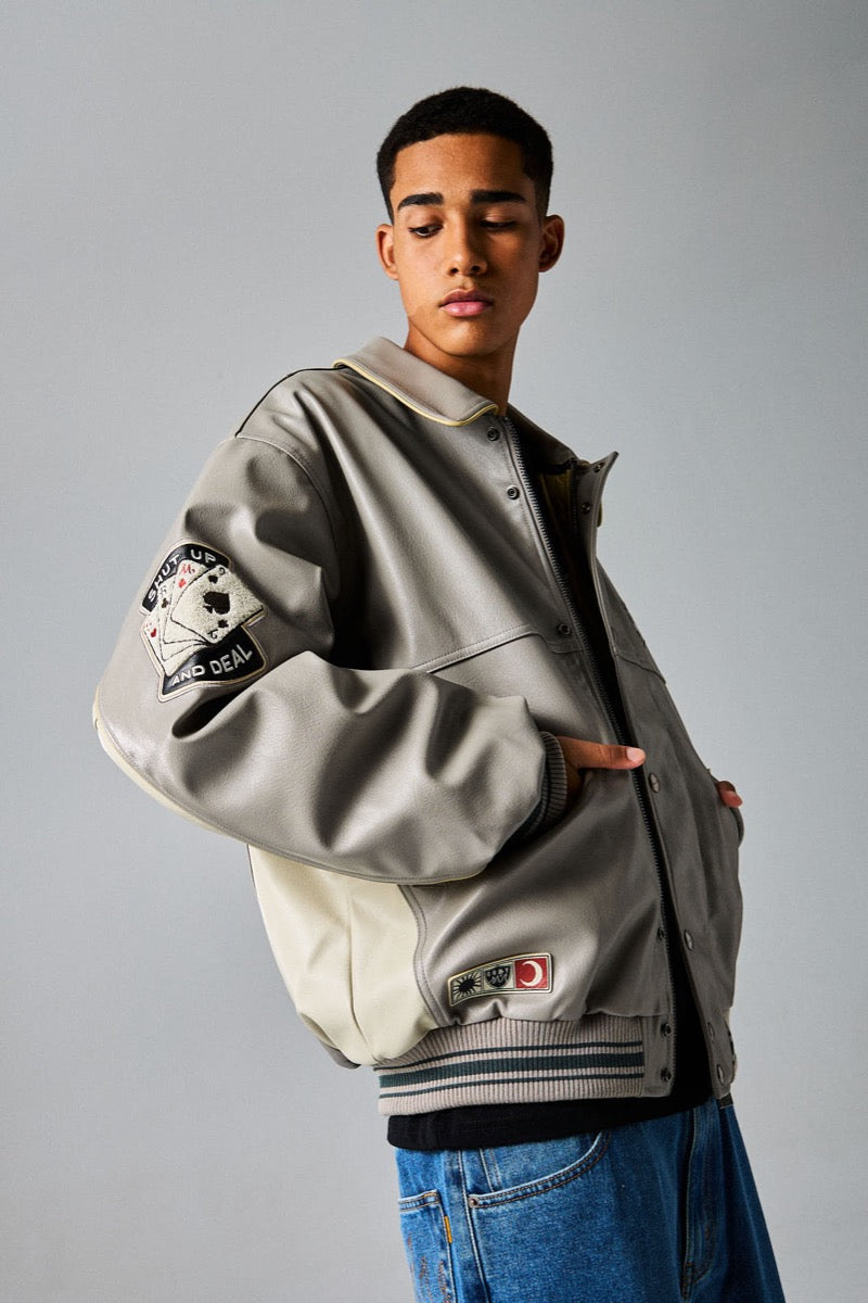 Grimey Deeper Pu Leather Jacket Grey Grey