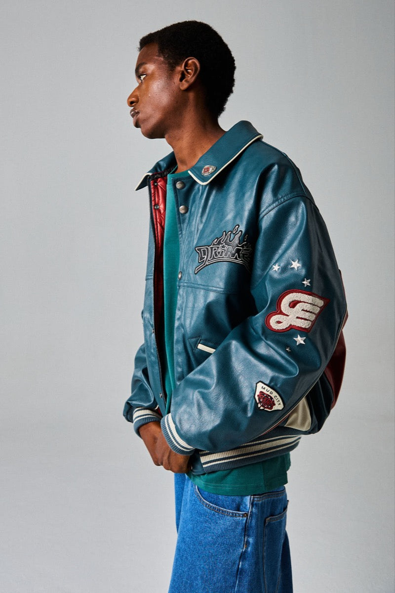 Grimey Deeper Pu Leather Jacket Navy Navy