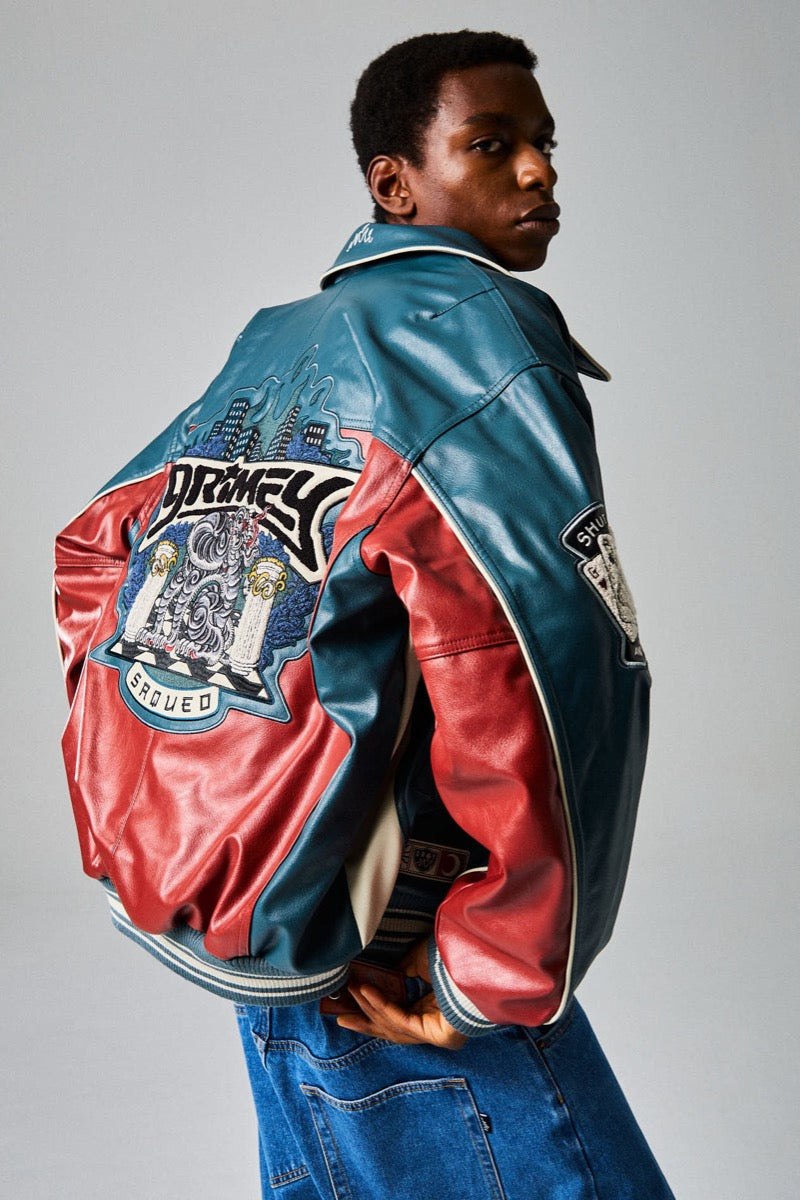 Grimey Deeper Pu Leather Jacket Navy Navy