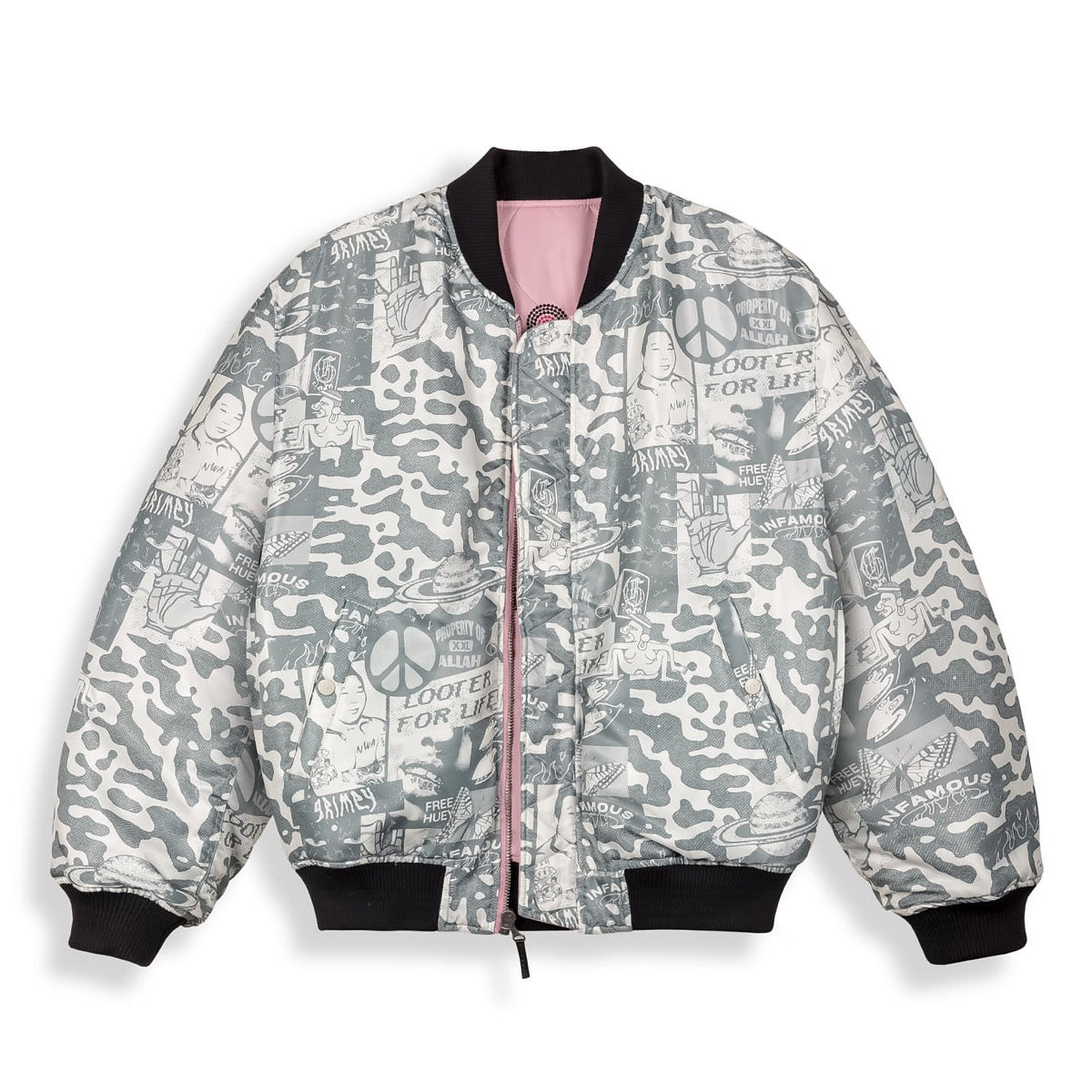 Grimey Peace Within Quilted Bomber Jacket Lilac LIC