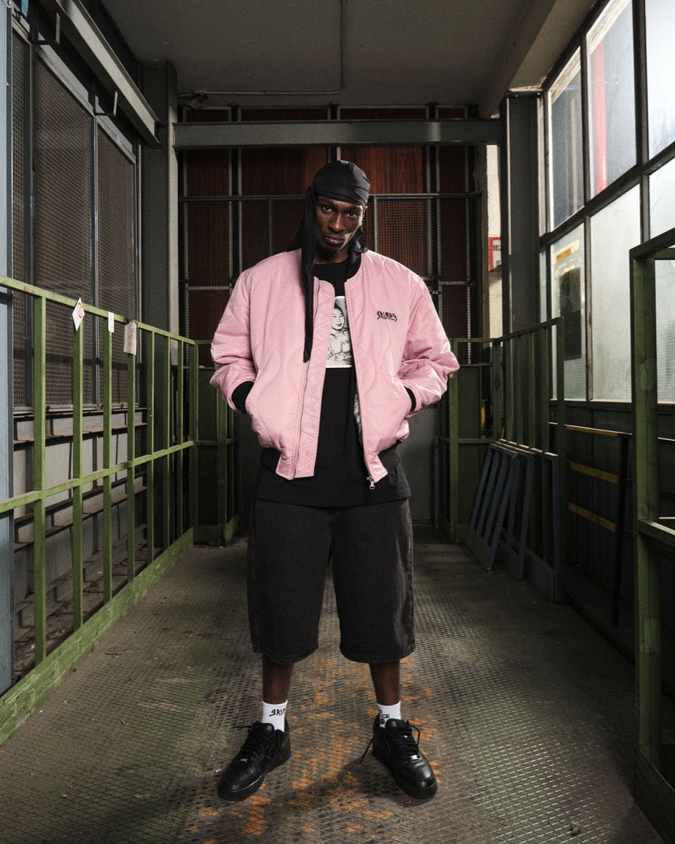 Grimey Peace Within Quilted Bomber Jacket Lilac LIC