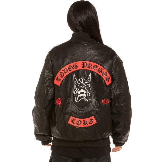 Grimey Unisex Bomberjacke „Cecilio X GRMY“ PU-Leder | Schwarz - Herbst 21