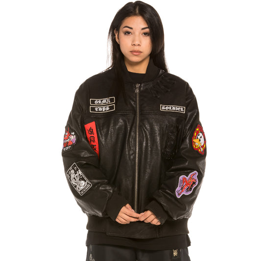 Grimey Unisex Bomberjacke „Cecilio X GRMY“ PU-Leder | Schwarz - Herbst 21