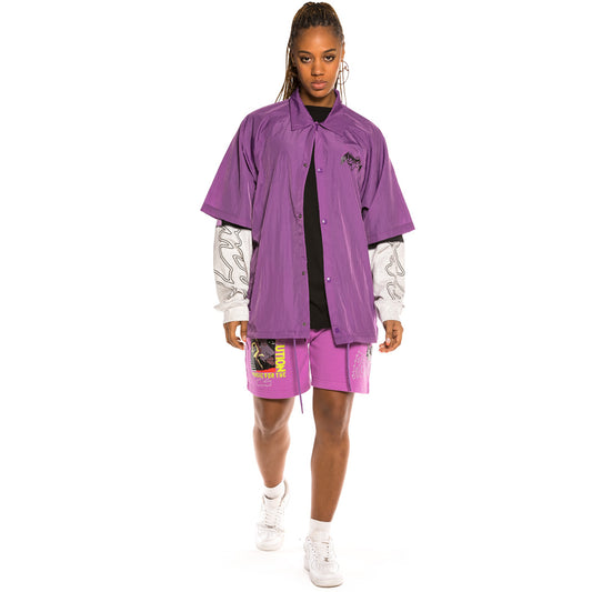 Grimey "Liveution" Unisex Short Sleeve Coach Jacket Purple | Spring 21