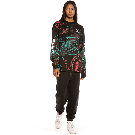 Unisex Grimey Call of Yore Langarm-T-Shirt mit Allover-Print FW20 Schwarz