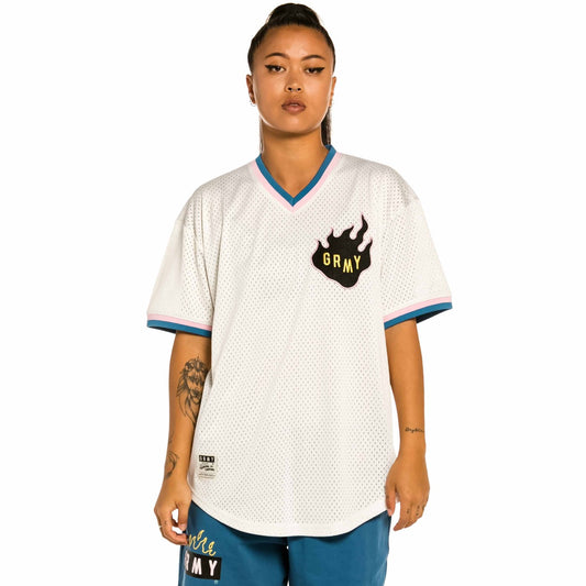 Mesh Grimey Trespass Unisex-T-Shirt – Weiß| Sommer 22