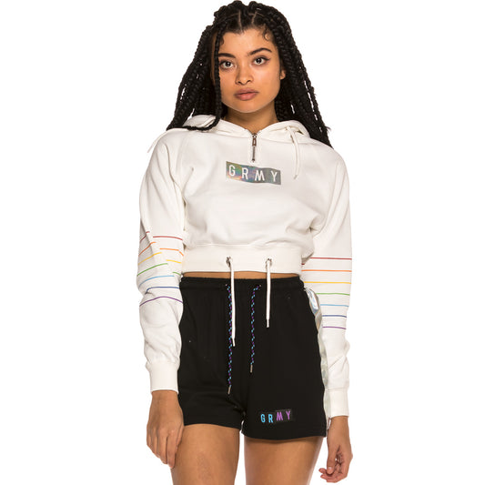 Sudadera Chica Grimey Fluid Planet Crop Zip Hoodie SS19 White