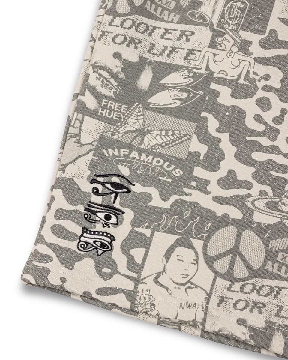 Pantalón corto Grimey Peace Within All Over Print Light Grey