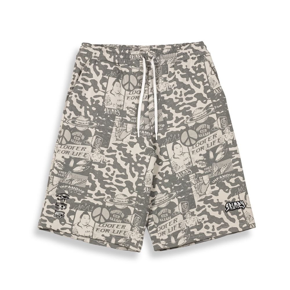 Pantalón corto Grimey Peace Within All Over Print Light Grey