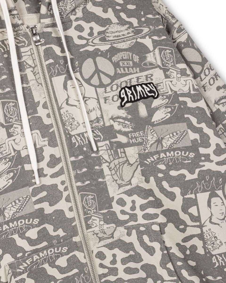 Sudadera Grimey Peace Within All Over Print Light Grey