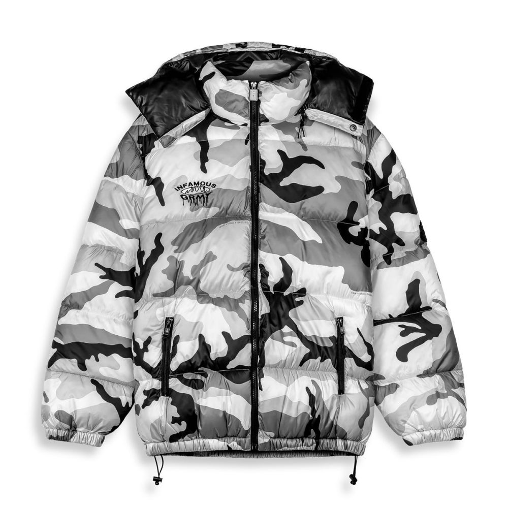 Grimey Follow The Dollar Camo Hood Puffer Jacket White Camo