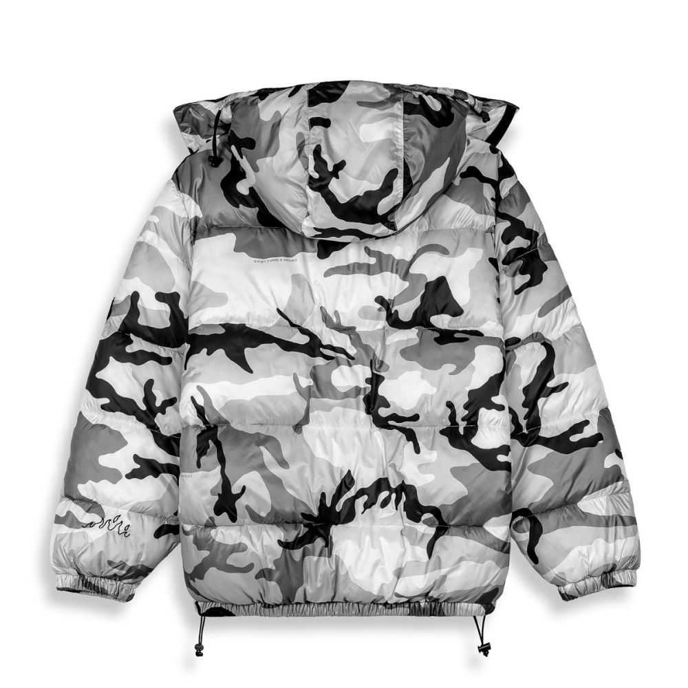 Grimey Follow The Dollar Camo Hood Puffer Jacket White Camo