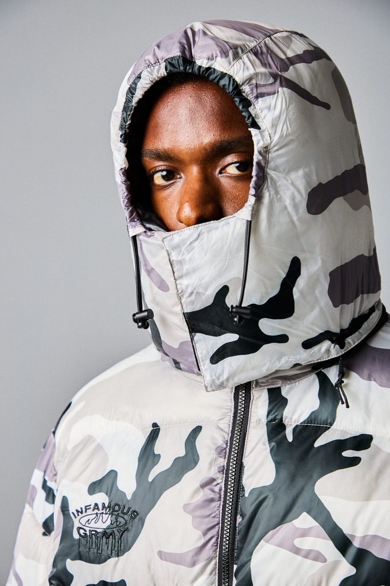 Camo hooded puffer jacket sale