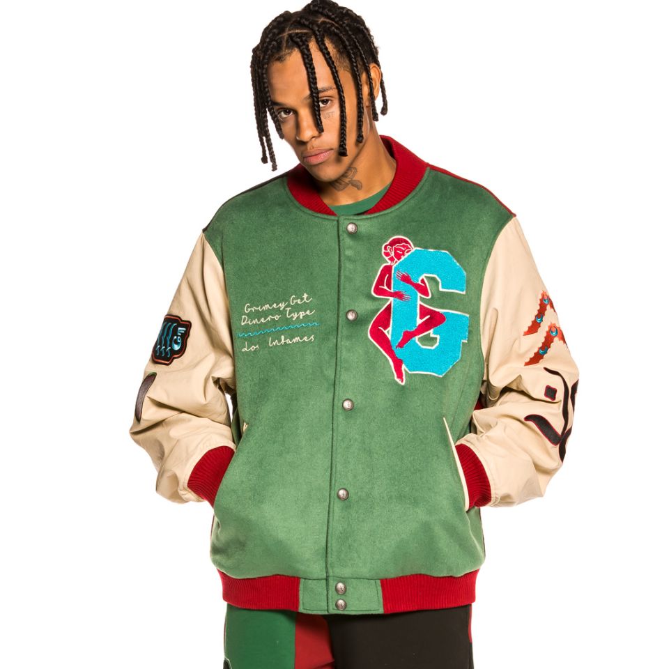 Grimey "Singgang Junction" Wool Baseball Jacket - Green | Fall 21