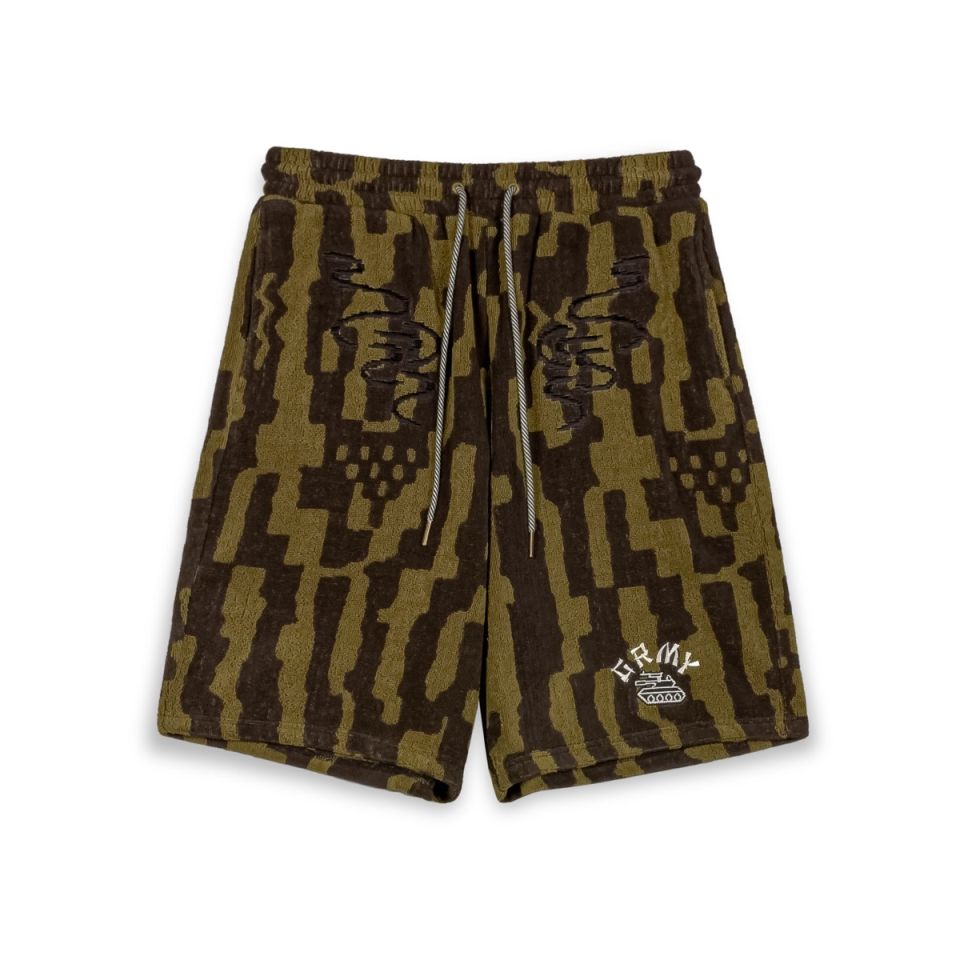 GRIMEY LUCKY DRAGON ALL OVER JACQUARD BAGGY SWEATSHORTS - BLACK | SS24