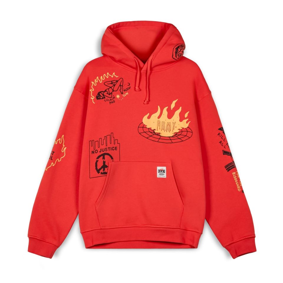 GRIMEY BACK AT YOU WIDE HOLE VINTAGE HOODIE - RED | FW23