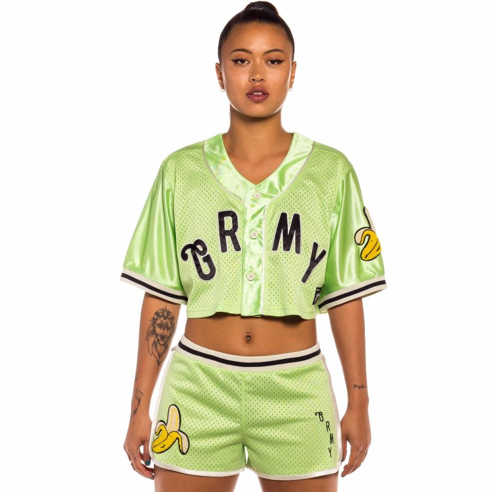 Camisa de baseball de Chica Grimey "Jungle Punch" Mesh Crop - Green | Spring 22