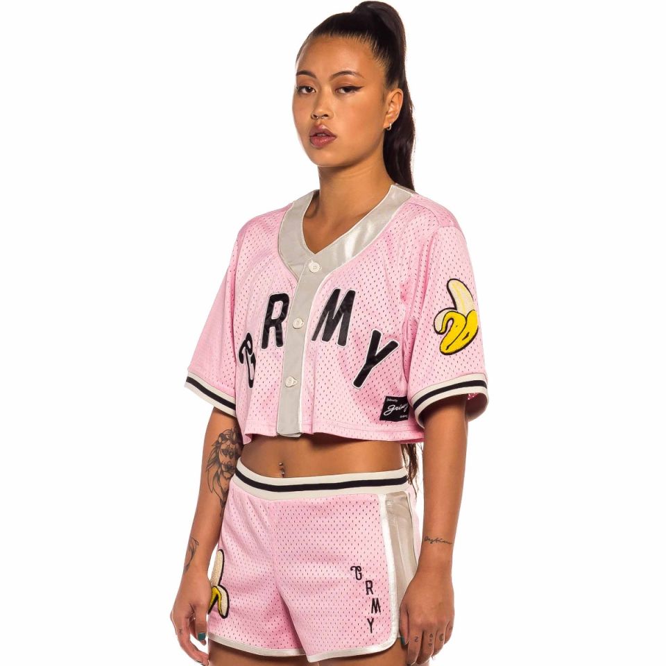 Camisa de baseball de Chica Grimey "Jungle Punch" Mesh Crop - Pink | Spring 22
