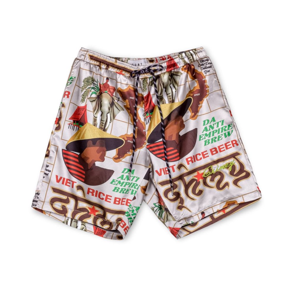 GRIMEY VIET CONG BEER SATIN SHORT - WHITE  | Summer 23