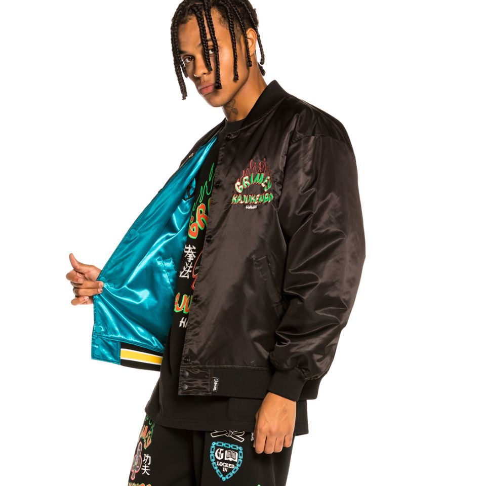 Grimey "Destroy All Fear" Reversible Satin Jacket - Black/Blue | Fall 21