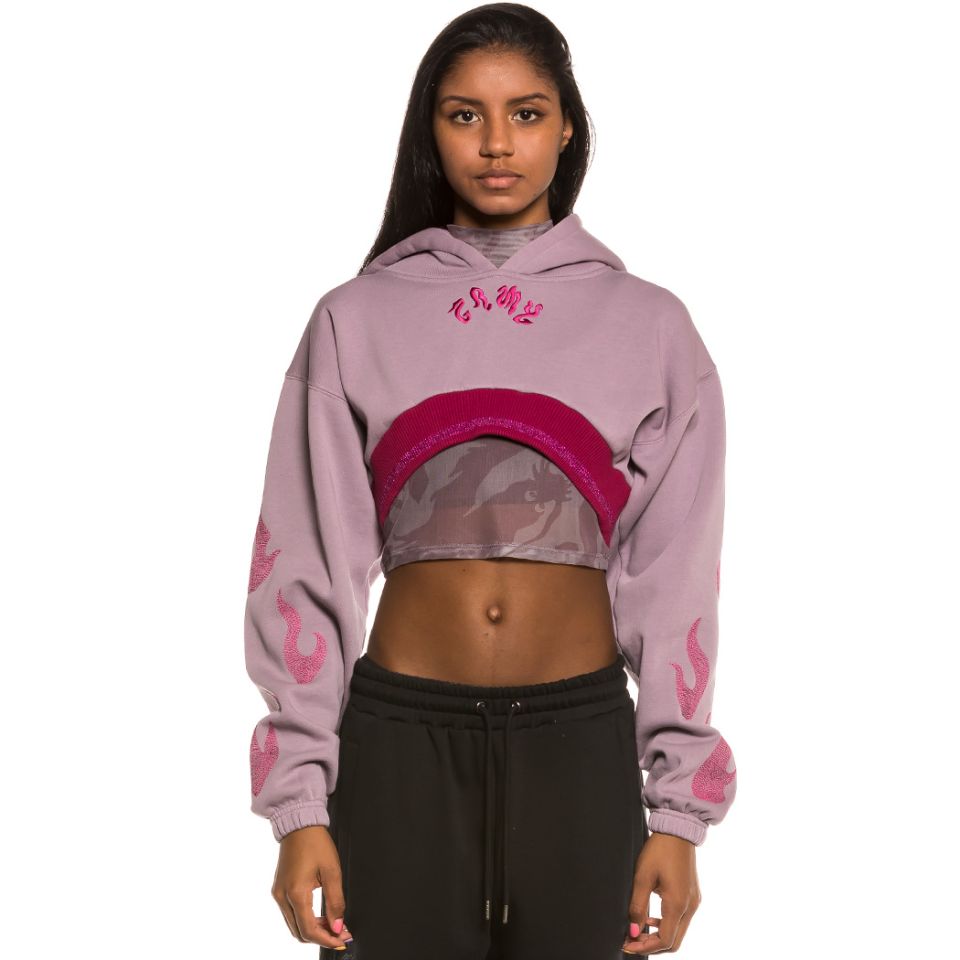 Sudadera Chica Grimey Yoga Fire Super Crop Hoodie FW20 Violet