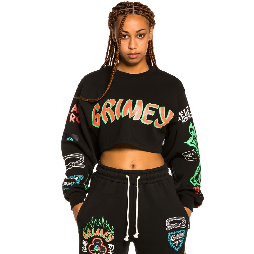 Grimey "Destroy All Fear" Girl Crop Crewneck - Black | Fall 21